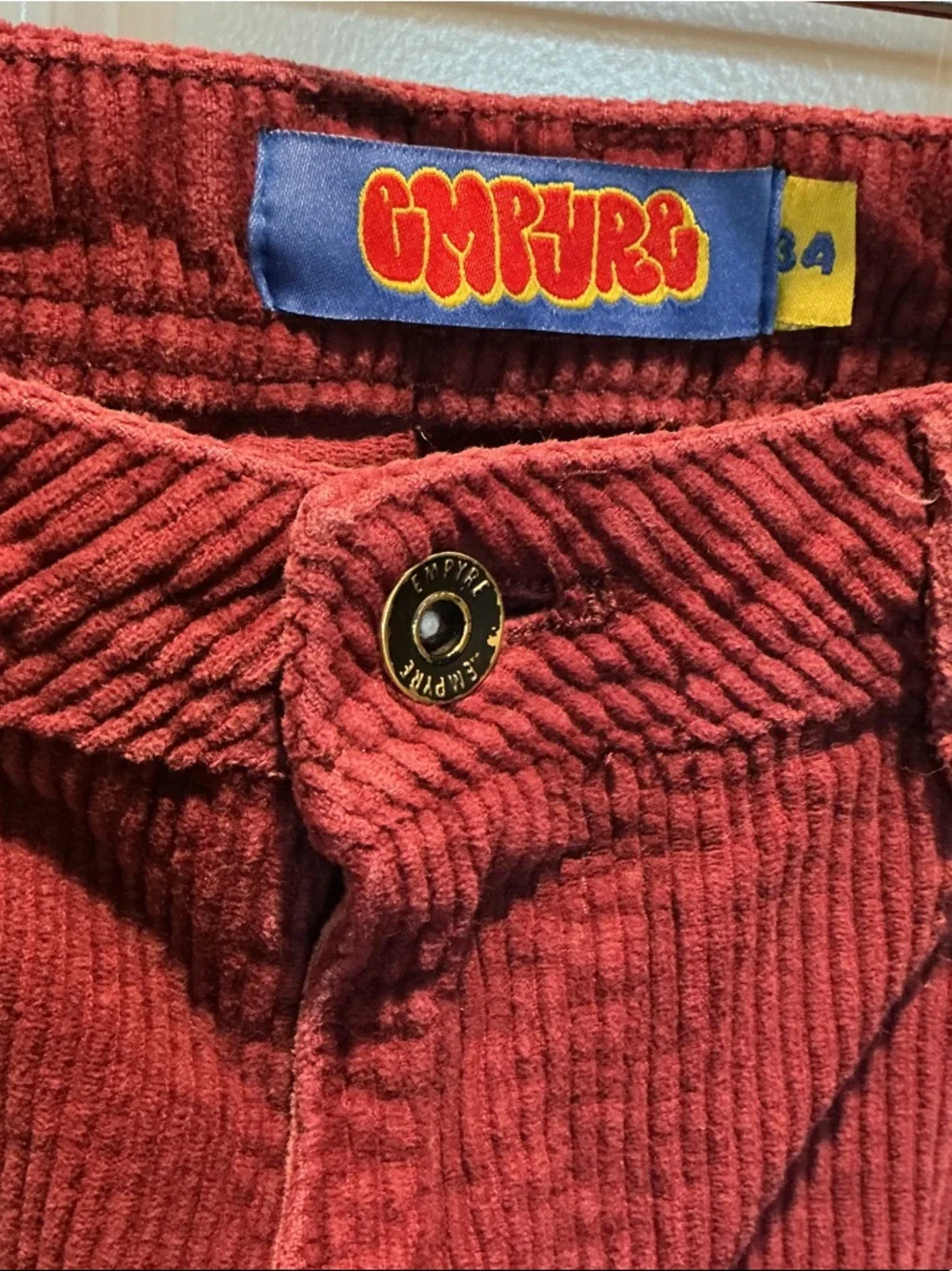 Empyre Men's Corduroy Pants in Burgundy Red - Picture 2 of 3